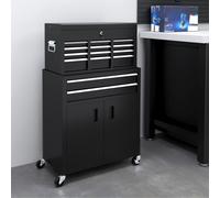Homcom Top Chest And Roller Cabinet Combo Metal Tool Cabinet On Wheels Black, Black