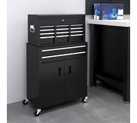 Homcom Top Chest And Roller Cabinet Combo Metal Tool Cabinet On Wheels Black Black