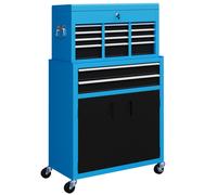 Top Chest and Roller Cabinet Combo Metal Tool Cabinet on Wheels Blue HOMCOM Blue One Size