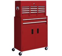 Top Chest and Roller Cabinet Combo Metal Tool Cabinet on Wheels Red HOMCOM Red One Size
