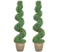 HOMCOM Topiary Spiral Boxwood Trees in Pot Set of 2 120cm Green | Decorative Artificial Plants, Fake Plants, Home Indoor Outdoor Decor