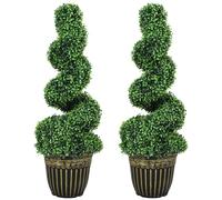 HOMCOM Set of 2 Decorative Artificial Plants Topiary Spiral Boxwood Trees in Pot, Fake Plants for Home Indoor Outdoor Decor, 90cm, Green
