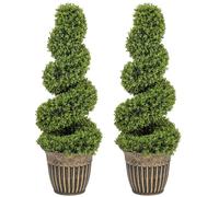 HOMCOM Topiary Spiral Boxwood Trees in Pot Set of 2 90cm Light Green