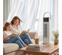HOMCOM Tower Fan for Bedroom, 16 Inch Mist Portable Desktop Fan with DC Motor, 3 Speeds, 90° Oscillation, 10H Timer, 700ml Water Tank, for Home Office, White