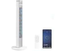 HOMCOM Tower Fan for Bedroom, 38 inch, 6 m/s Powerful Velocity, Standing Floor Fan with 65° Oscillating, 4 Modes, 3 Speeds, APP Remote Control, 12 Hour Timer, Night Light, LED Display, White
