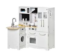 HOMCOM Toy Kitchen Wooden Kids Kitchen Realistic Refrigerator Sink White