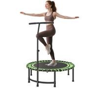 HOMCOM 45" Fitness Trampoline with Adjustable Handle, Folding Rebounder Trampoline Mini Jumper for Indoor Exercise Workout, Support Up to 100kg, Green