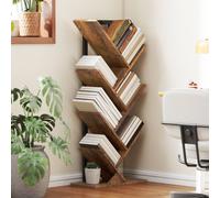 HOMCOM 9-Tier Tree Bookshelf with Steel Frame for Living Room, Rustic Brown, Brown