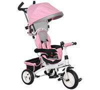 HOMCOM Trike for Kids, 6 in 1 Tricycle, Pedal Push Bike w/Push Handle, Removable Canopy, 5-point Seat Belt, Storage, Cushion, Footrest, Brake, for 1-5 Years Toddler, Pink