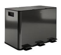 HOMCOM Triple Kitchen Bin 3 x 15L Pedal Bin Stainless Steel Black