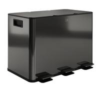 HOMCOM Triple Kitchen Bin 3 x 15L Pedal Bin Stainless Steel Black | Three Compartment, Removable Inner Buckets, Soft Close Lid, Fingerprint-Proof, for Recycling and Waste
