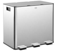 HOMCOM Triple Kitchen Bin, 3 x 15L Pedal Bin, Stainless Steel Three Rubbish Bin with Removable Inner Buckets, Soft Close Lid, Fingerprint-Proof for Recycling and Waste, Silver Tone