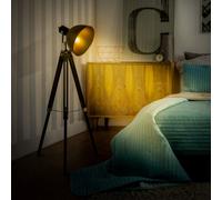 HOMCOM Tripod Floor Lamp, Spotlight Reading Lamp w/ Adjustable Height, Angle, Wood Legs for Living Room, Bedroom, Home, Office, Black and Gold Black