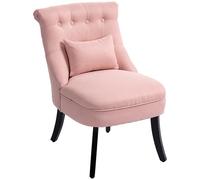 HOMCOM Fabric Single Sofa Armchair Upholstered with Pillow - Pink - Linen (100% Polyester), Sponge, Rubber Wood