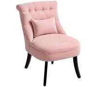 HOMCOM Tub Chair, Armless Single Sofa, Modern Button Tufted Armchair, Upholstered Linen Fabric Longue Accent Chair for Living Room, Bedroom, Pink