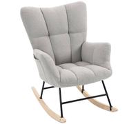 Homcom Wingback Tufted Fleece Rocking Chair With Side Pockets, Light Grey