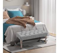 HOMCOM Tufted Upholstered Accent Bench Fabric Seat Cabriole Legs Grey, Grey