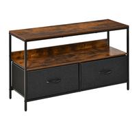 HOMCOM TV Cabinet, TV Console Unit 2 Foldable Linen Drawers, Rustic Brown