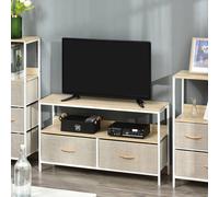 HOMCOM TV Stand With 2 Foldable Linen Fabric Drawers Maple Wood Finish, Brown
