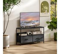 HOMCOM TV Cabinet, TV Console Unit with 2 Foldable Linen Drawers Black