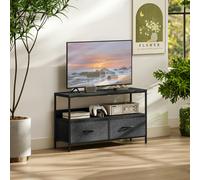 HOMCOM TV Cabinet, TV Console Unit with 2 Foldable Linen Drawers Black HOMCOM Black