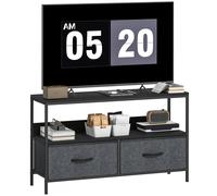 HOMCOM TV Cabinet, TV Console Unit with 2 Foldable Linen Drawers Black