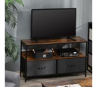 HOMCOM TV Cabinet - TV Console Unit with 2 Foldable Linen Drawers Rustic Brown | TJ Hughes