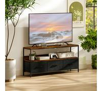 HOMCOM TV Cabinet, TV Console Unit with 3 Foldable Linen Drawers Black - Rustic Brown, Black - Rustic Wood - 1
