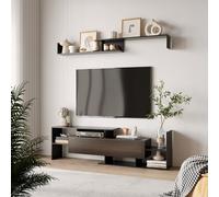 HOMCOM TV Cabinet Unit w/ Wall-Mounted Shelf, Open Shelves Black and Brown