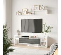 HOMCOM TV Cabinet Unit w/ Wall-Mounted Shelf, Open Shelves Black and Brown