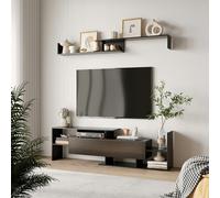 HOMCOM TV Cabinet Unit w/ Wall-Mounted Shelf, Open Shelves Black and Brown - Black