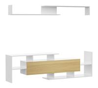HOMCOM TV Cabinet Unit w/ Wall-Mounted Shelf - Open Shelves White and Natural | TJ Hughes