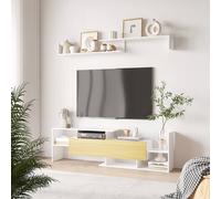 Homcom Tv Cabinet Unit W/ Wall-Mounted Shelf, Open Shelves White And Natural White