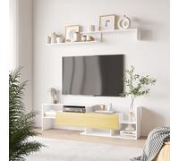HOMCOM TV Cabinet Unit w/ Wall-Mounted Shelf, Open Shelves White and Natural