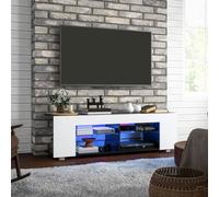 HOMCOM TV Stand Cabinet, 145cm Modern TV Unit w/ Glass Shelves, RGB LED Light for Living Room, Entertainment Unit for 32 40 43 50 52 55 60 inch 4k TV HOMCOM White