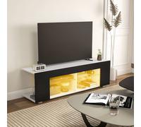 Homcom Tv Stand Cabinet, 145Cm Modern Tv Unit With Glass Shelves, Rgb Led Light For Living Room, Entertainment Unit For 32 40 43 50 52 55 60 Inch 4K Tv In Black Black One Size