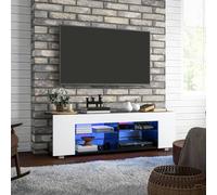 HOMCOM TV Stand 145cm TV Unit with Glass Shelves RGB LED Light for 60"TV Black - White