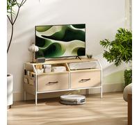 HOMCOM TV Stand Cabinet with 2 Foldable Drawers, Rustic Brown - Natural wood finish