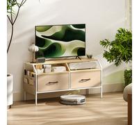 HOMCOM TV Stand Cabinet with 2 Foldable Drawers, Natural Wood Finish
