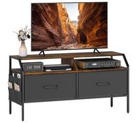 HOMCOM TV Stand Cabinet with 2 Foldable Drawers, Natural Wood Finish