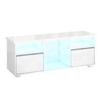 HOMCOM TV Stand Cabinet with LED Lights - High Gloss White