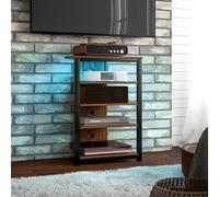 HOMCOM TV Stand with Lights, 4-Tier Storage Shelves for TVs up to 29" - Brown - Smooth wood effect - 1