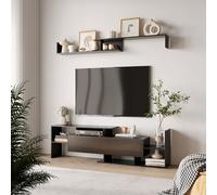HOMCOM Modern TV Cabinet With Wall Shelf For Wall-mounted 65" TVs Or Standing 50" TVs, Black And Dark Brown, Black