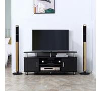 HOMCOM TV Entertainment Unit With Raised Shelf 2 Cupboards Black, Black