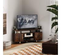 Homcom Tv Unit Cabinet With Storage Shelves Entertainment Center Rustic Brown, Brown