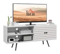HOMCOM TV Unit for 65" TVs with 2 Open Shelves, Door and 2 Cable Holes, White