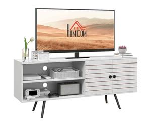 HOMCOM TV Unit for 65" TVs with 2 Open Shelves, Door and 2 Cable Holes, White