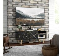 HOMCOM TV Unit Cabinet with Storage Shelves and Cupboard - Black Marble Tone, Black