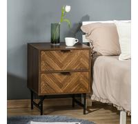 Homcom Two-Drawer Herringbone Bedside Table Home Cabinet Bedroom Storage Brown