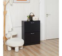 HOMCOM Shoe Storage Cabinet Footwear Stand Organiser Unit Wooden Black, Black